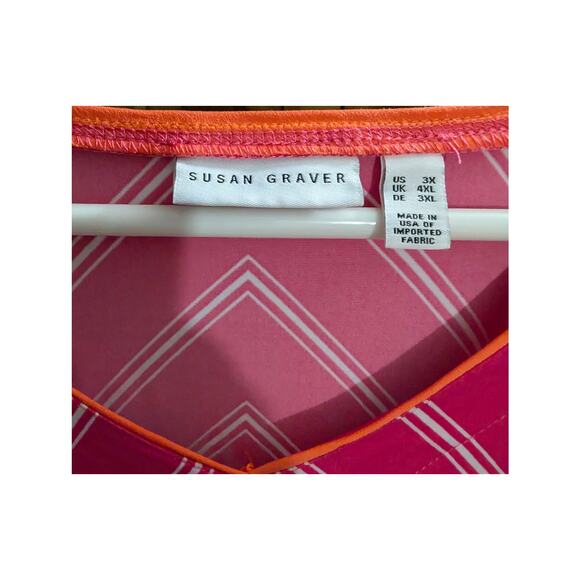 Susan Graver Liquid Knit Top Plus Size 3X XXX Striped PInk White Short Sleeves - Picture 3 of 5